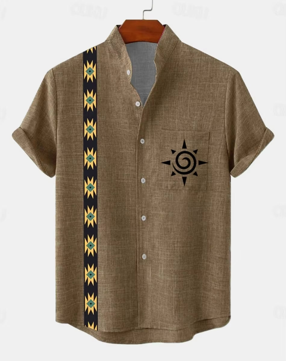 New Men'S 3D Fashion Short Sleeve Casual Street Trend Summer Comfort Top Hawaiian Cotton and Linen Shirt
